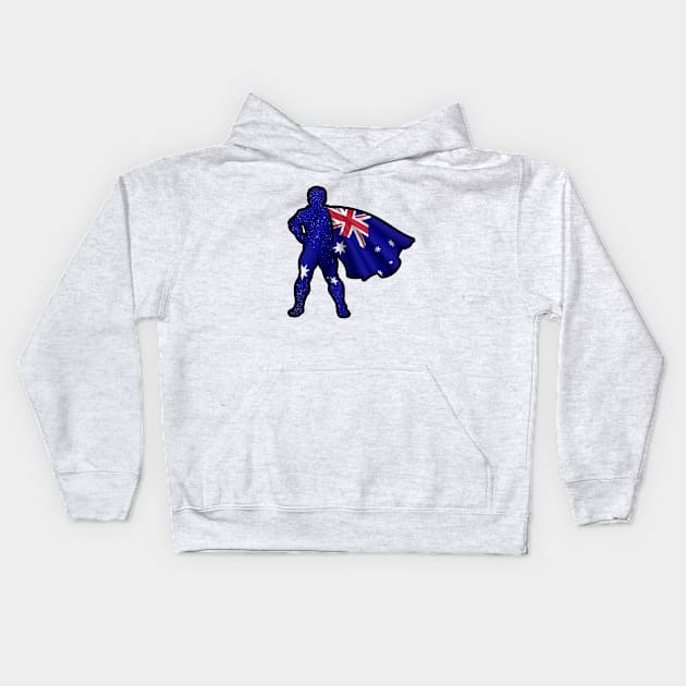 Australian Hero Wearing Cape of Australia Flag Aussie Pride Kids Hoodie by Mochabonk